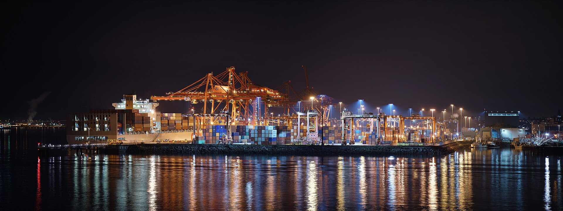 The port at night, seen from Canada Place.